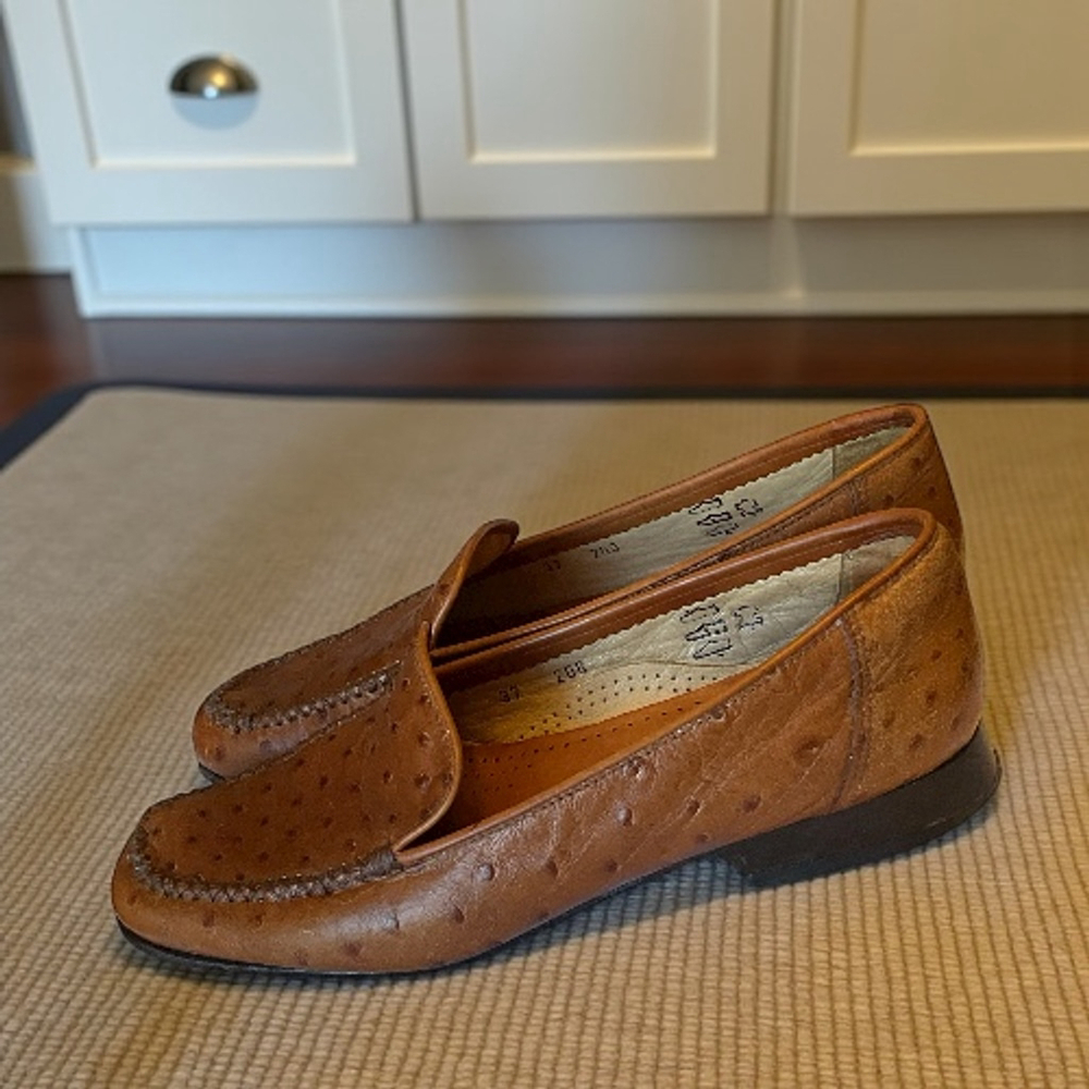 Calzaturificio Brunate Ostrich Leather Loafers Made in Italy Size 37